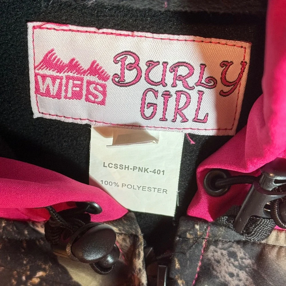 WFS Burly Girl Women Pink Camo‎ Softshell Hooded Hunting Jacket Large